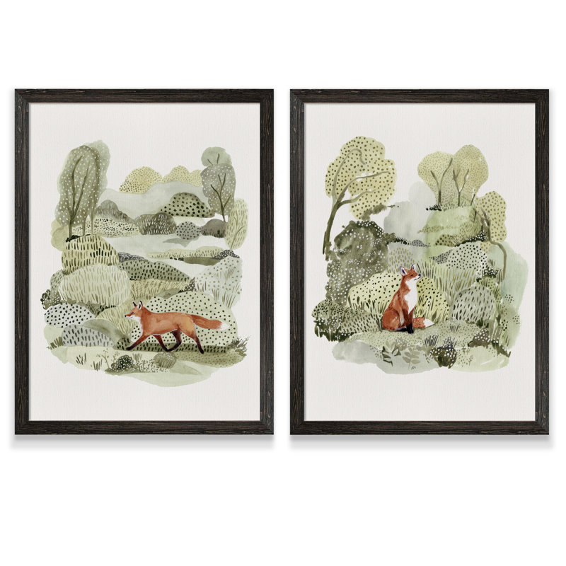 Fox Glen I - ensemble de 2 reproductions d'art encadrées, H 24 po x l 18 po, Toile encadrée, Ensemble ébène
