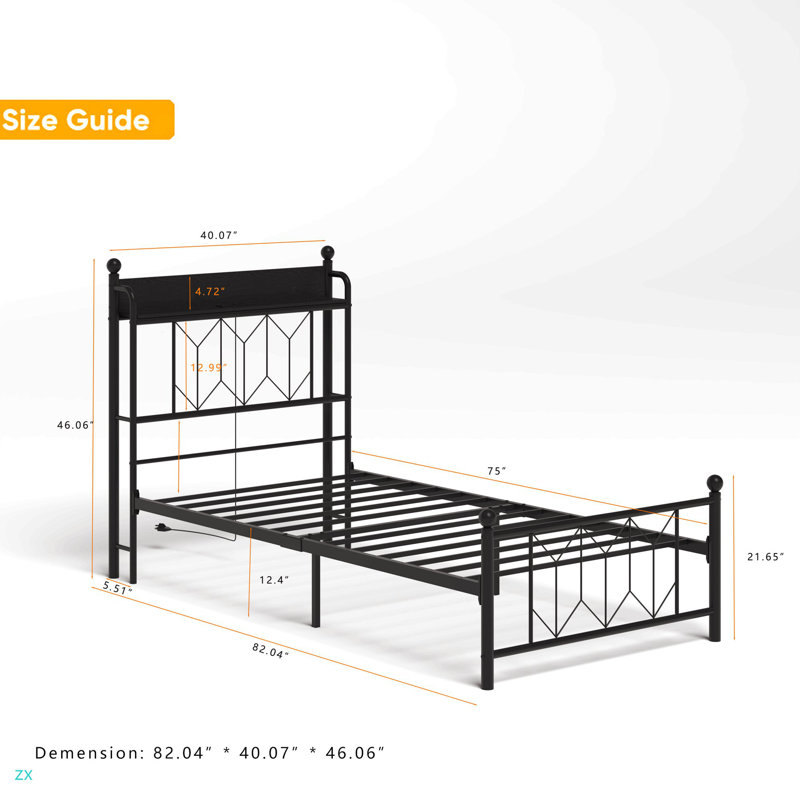 Cadres de lit simple, tête de lit et station de charge et lumière DEL pour la chambre à coucher, solide et stable, sans bruit, aucun sommier requis, assemblage facile