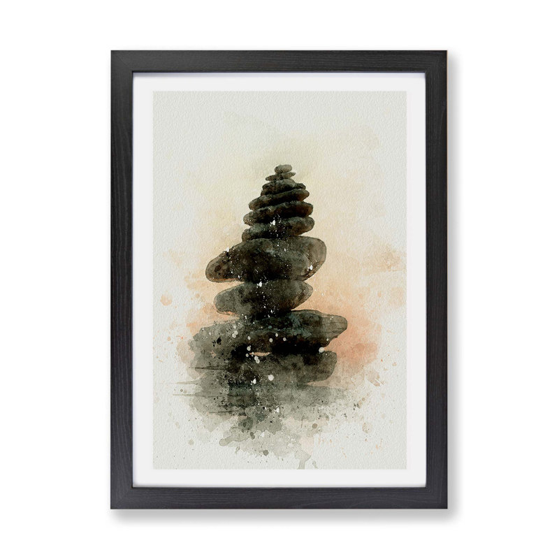 Balancing Zen Stones - Framed Print, 33cm H x 45cm W x 2cm D, Black