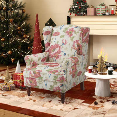 Upholstered Linen Accent Armchair With Solid Wood Leg
