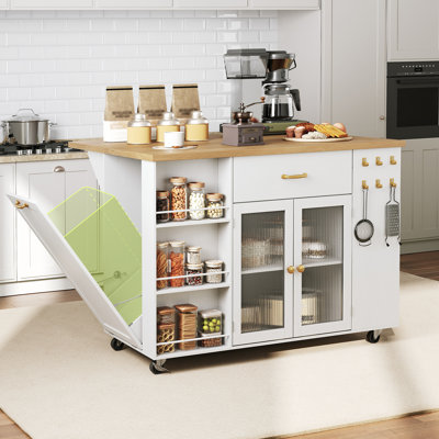 Kitchen Island Cart With Drop Leaf and Charging Station, Rolling Kitchen Island With Locking Wheels, 2 Storage Drawers