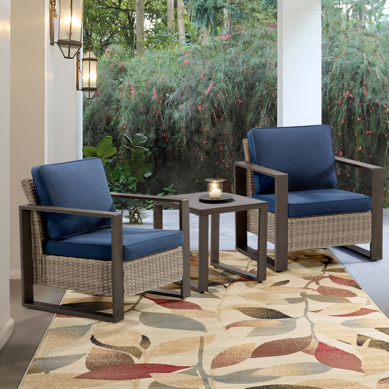Creal Wicker 2 - Person Patio Conversation Set with Cushions, Navy