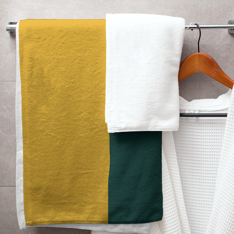 Lightweight Bath Towel, White/Kelly Green/Gold, Polyester/Cotton