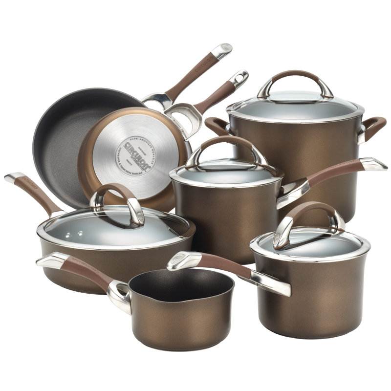 Batterie de cuisine antiadhésive en aluminium anodisé dur 11 pièces Circulon Symmetry, Brun