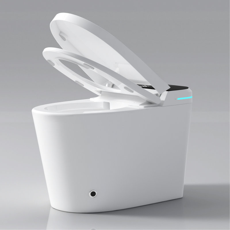 Toilette moderne avec bidet - ouverture / fermeture automatique, capteur de pied, fonction de nuit, chasse d'eau intelligente intégrée blanche,