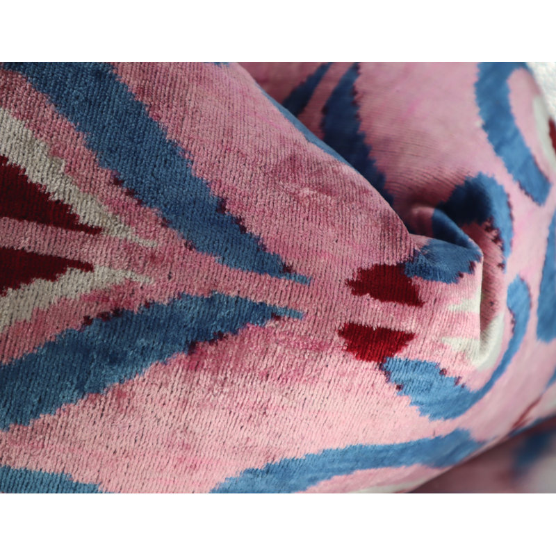 Velvet Pillow Cover & Insert, Pink/Blue/Red Geometric 1, 16"H x 24"W, Rectangular