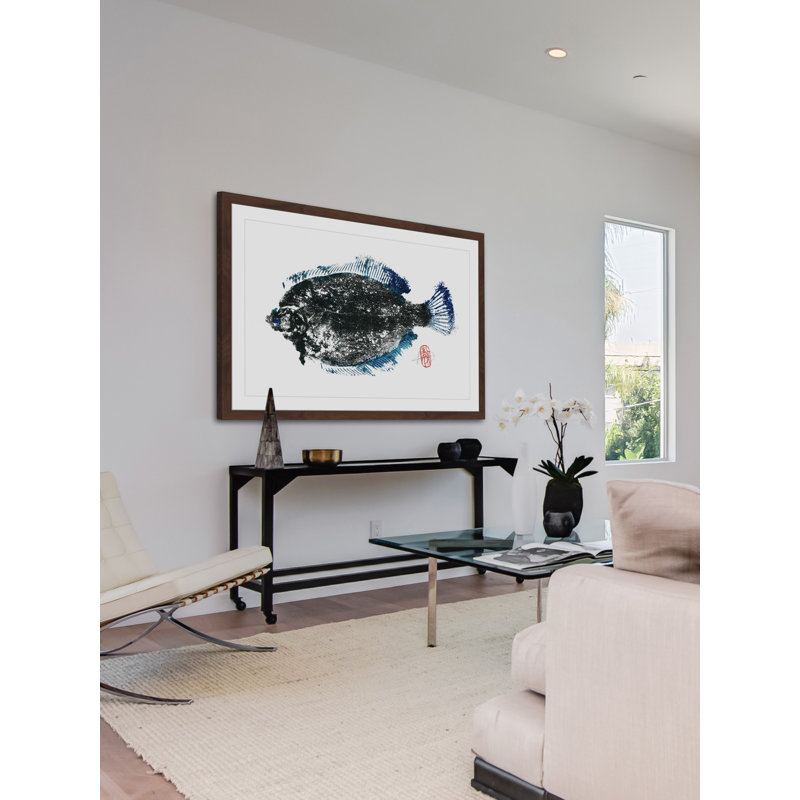 Gyotaku Blue and Black Framed Fish Print on Canvas