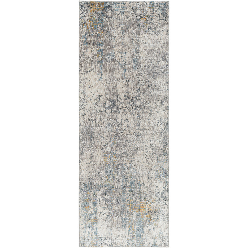 Tapis abstrait gris clair, Tapis de couloir 2 pi 7 po x 7 pi 3 po