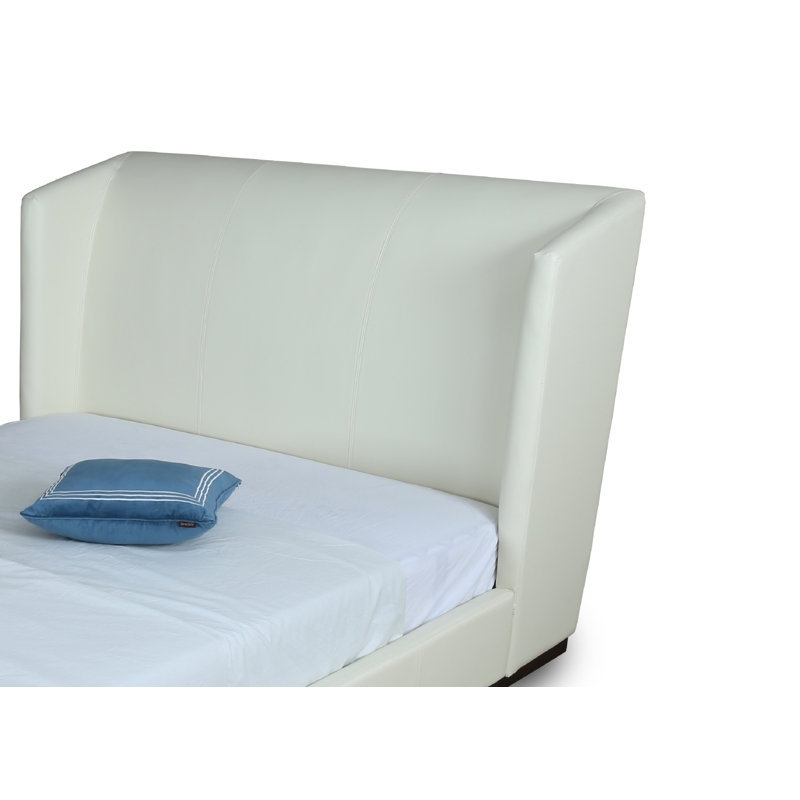 Lit plateforme tapissier à profil bas Lenyx, Crème, Grand