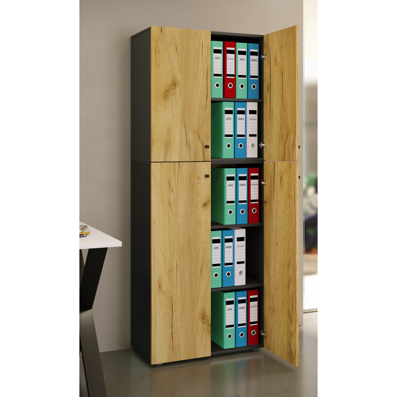 Amekia Storage Cabinet, Black/Natural