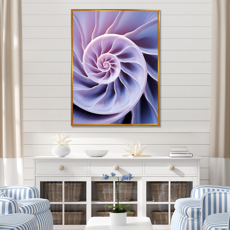 Lavande Sea Sheel Infinity Sprial sur impression sur toile, Cadre flottant doré, H 20 po x l 12 po x P 1 po