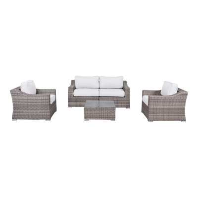 Moyeda Wicker Fully Assembled 4 - Person Seating Group with Cushions | All-Weather Wicker Sectional