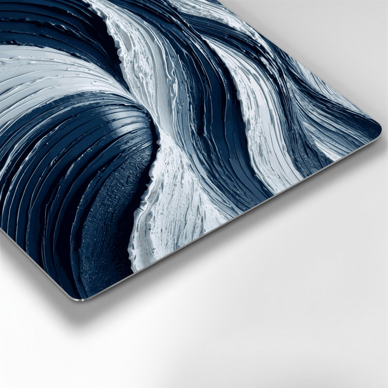 Art mural horizontal rayé bleu marine en métal gris clair, H 11 po x l 14 po