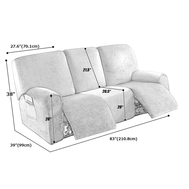 Housse pour fauteuil inclinable à coussins carrés/rectangulaires, Velours gris foncé