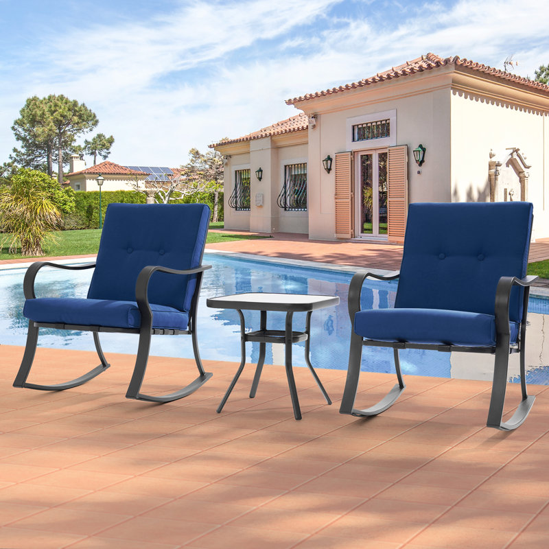 Ensemble de conversation berçant avec coussins 3 pièces Britan, Bleu marine