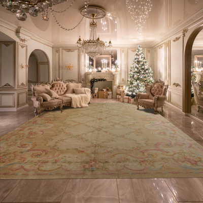 Tapis traditionnel en soie noué à la main 12 po x 18 po Aubusson Savonnerie