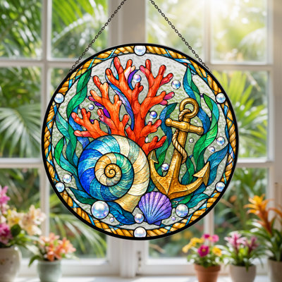 Art mural sur toile, "Ancre dorée et coquillages"