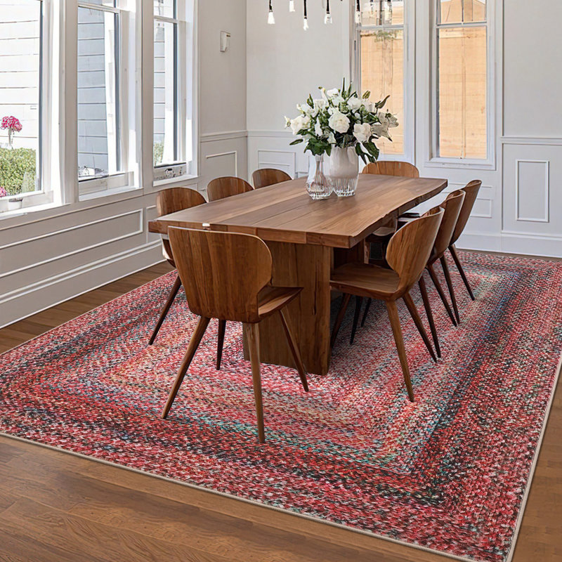 Machine Washable Rugs Braided Print Hallway Area Rugs Non-Slip Modern Geometric Soft Non-Shedding Kitchen for Bedroom