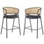 Ensemble de 2 tabourets de bar rembourrés en métal pour l'intérieur, siège en similicuir avec dossier en rotin