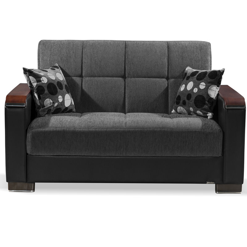 Annalice 65 in. Fabric 2-Seater 3-in-1 Sleeper Loveseat Sofa Bed with Storage, Chenille Dark Gray/Black