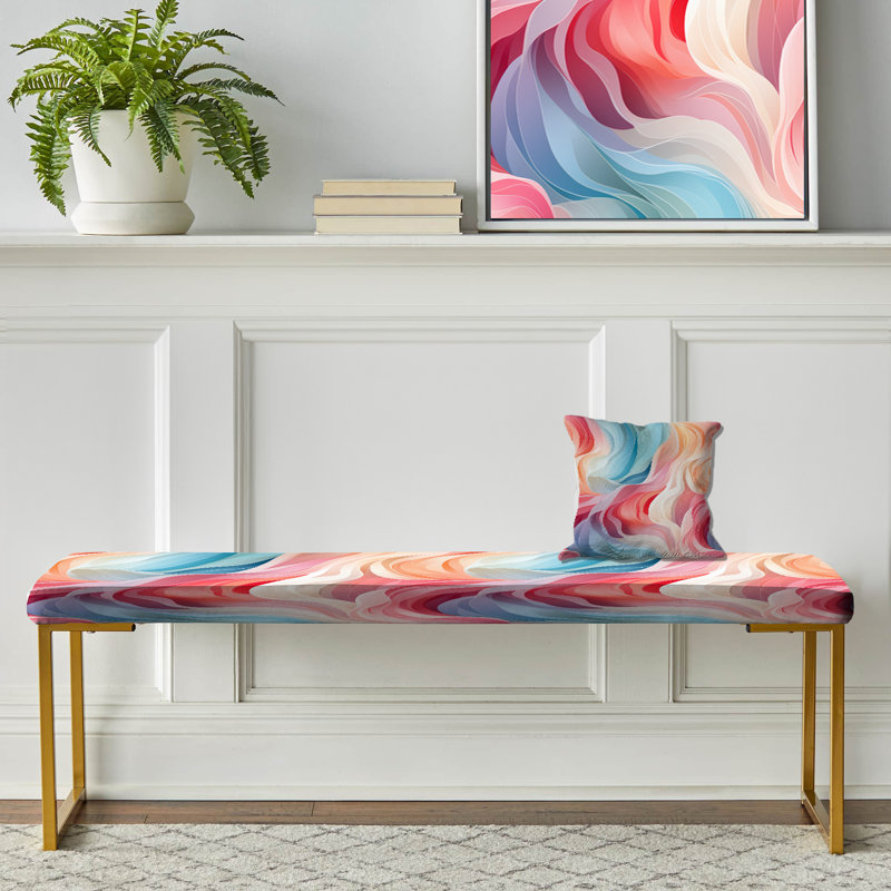 Banc abstrait tapissier doré, Colourful Curved Lines Mirage