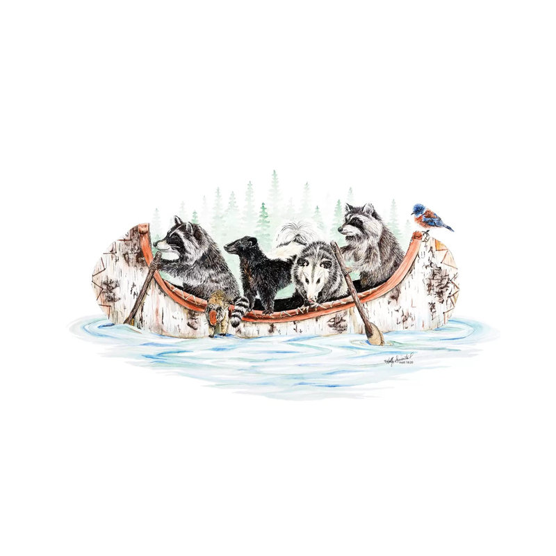 «Critter Canoe» par Holly Surant - impression d'art graphique, Toile tendue, H 12 po x l 18 po x 1,5 po