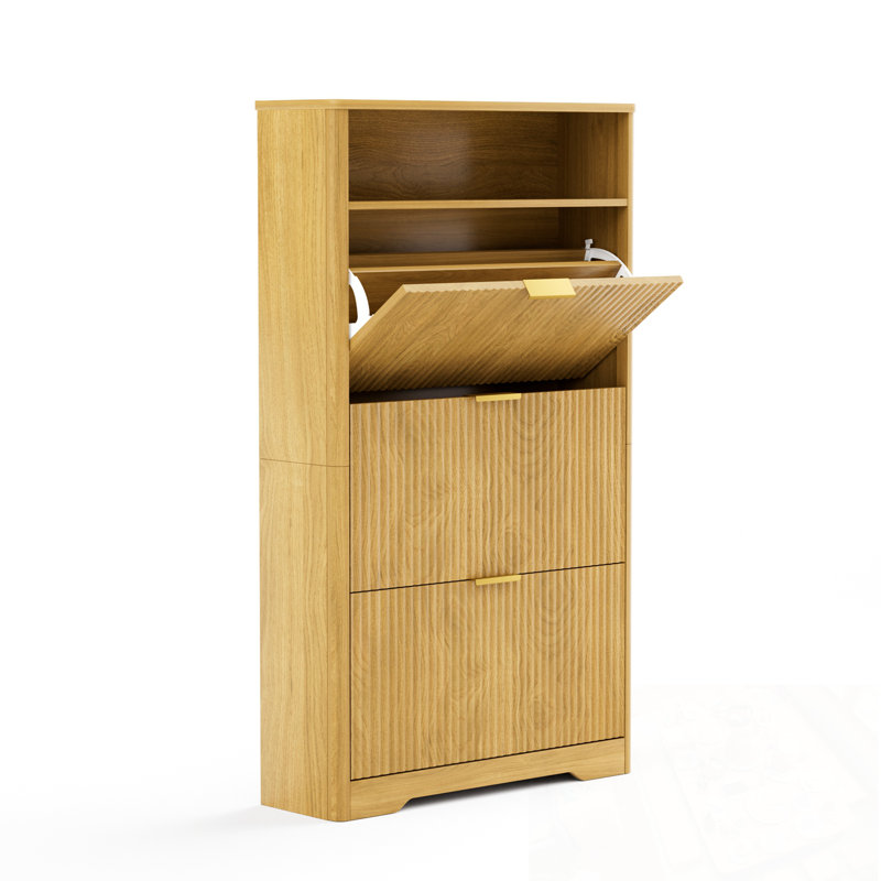 Shoe Cabinet Storage with 3 Flip Drawers, Natural