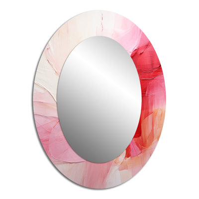 Gold And Pink Minimal Abstract River I - Beige Oval Wall Mirror Decor