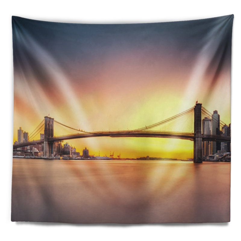 Tapisserie bleu ciel brooklyn bridge, H 78 po x l 92 po
