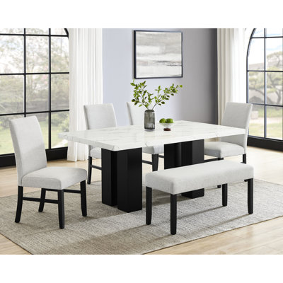 Dining Room Bench In Gray Upholstery, Seat, Dark Finish, Soft Fabric, Contemporary Style Of Style, Finish Legs, Fabric