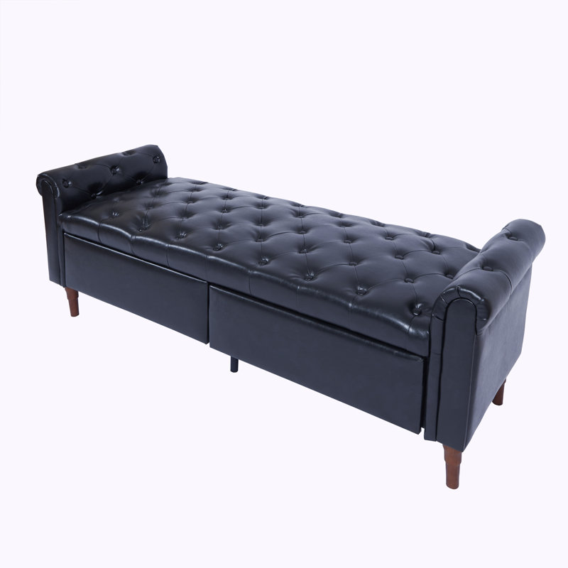Banc de rangement en velours Laneise, Noir, noir, noir, noir