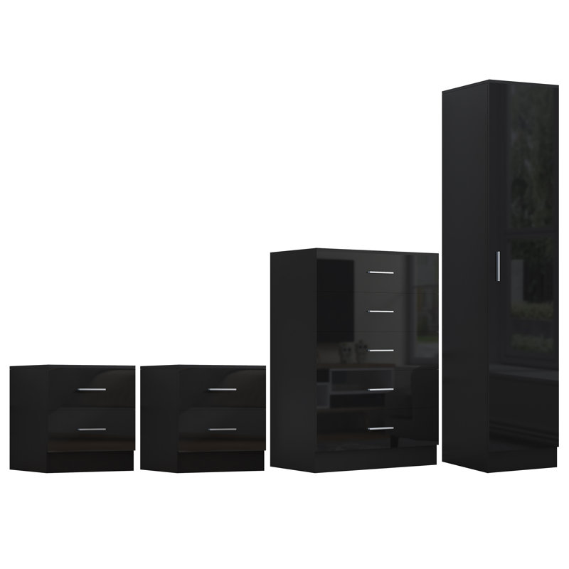 Eva Piece Bedroom Set, Black Gloss / Black Oak