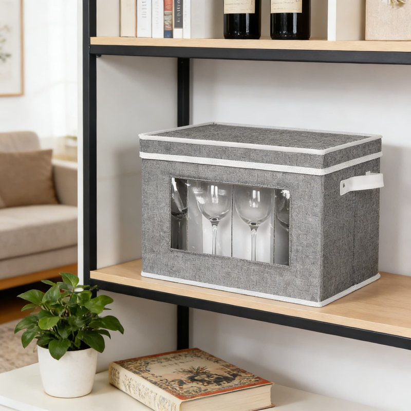 Boîte de rangement pour verres à vin avec séparateurs - Étui de protection rigide pour 12 verres à pied, verres à pied et verres en cristal - Conception empilable et anti-poussière pour l'emballage et le déplacement