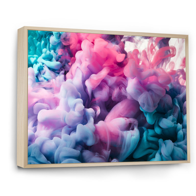 Turquoise et rose, art à l'encre liquide - décoration murale moderne en toile, H 16 po x l 32 po x P 1,5 po