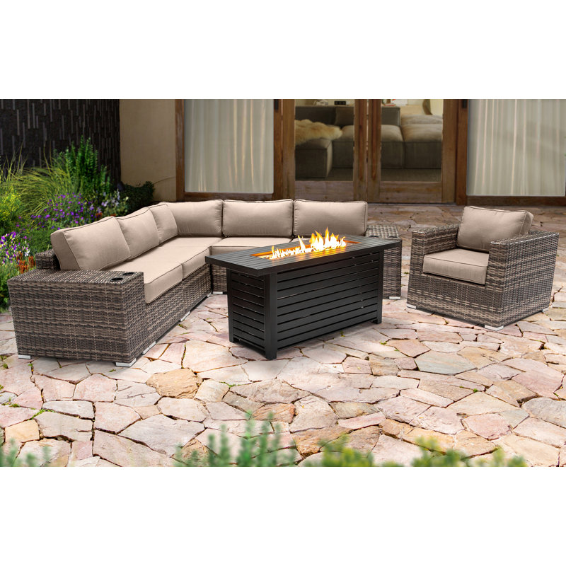 Ensemble de conversation Lsi pour 4 personnes avec foyer et coussins Sunbrella, Beige Sunbrella