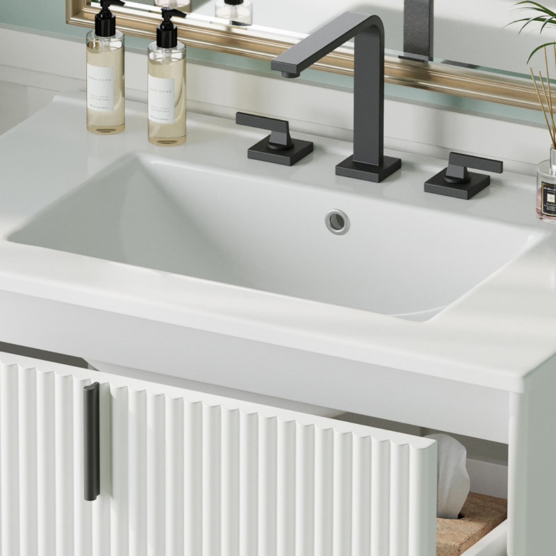 Meuble-lavabo simple 30 po avec comptoir en céramique, Blanc