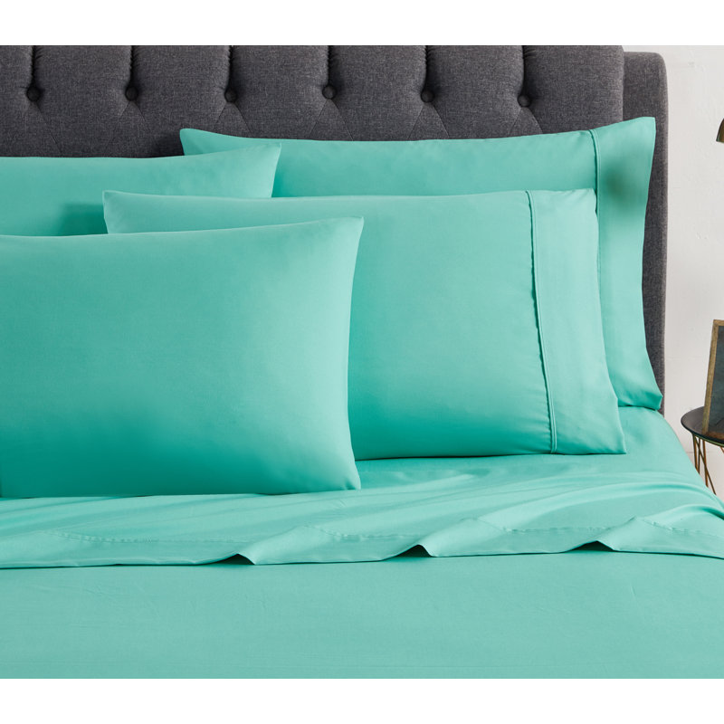 Microfiber Percale Sheet Set, Turquoise, King Sheet Set + Fitted Sheet + 2 Pillowcases