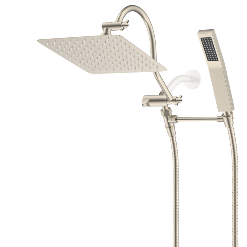 Brushed Nickel Adjustable Dual Shower Head with Handheld Wand