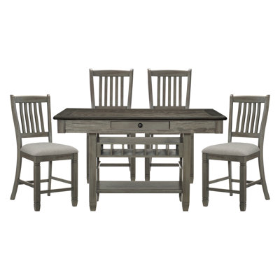 Counter Height Set Solid Wood 5 Pieces Antique Gray - Counter Height Design