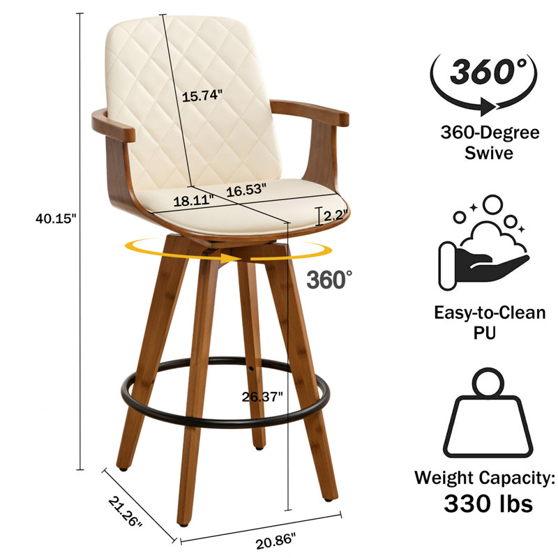 Tabourets de bar pivotants (ensemble de 4), Tabouret de comptoir (siège d'une hauteur de 26,3, Beige