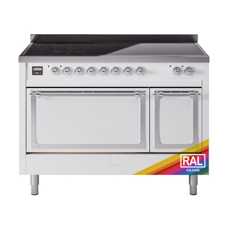 ILVE Nostalgie II Series Noblesse 48 inch Induction Range (Solid Door, RAL) (Glass Door), Chrome