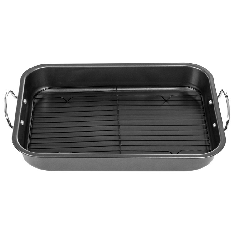 Lexi Home 15 inch Non-Stick Carbon Steel Roasting Pan with Flat Rack