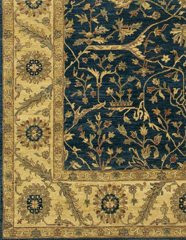 Kamala Wool Oriental Area Rug in Blue/Olive/Beige