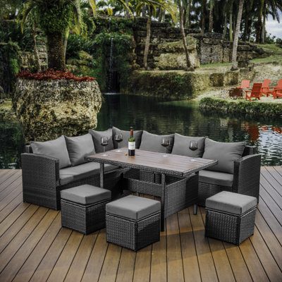 Slunce 9 - Persons Rectangular Outdoor Dining with Cushions -  Nestl, WF-NB-PFW-DG-7-CG/GR