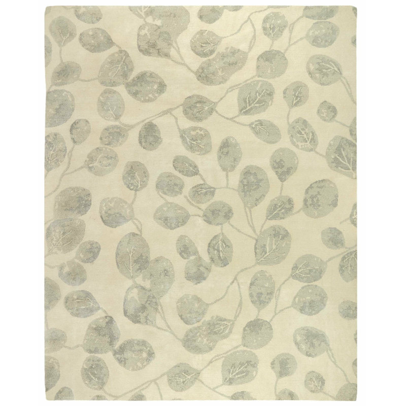 Eucalyptus Floral Area Rug in Gray/White, Rectangle 6' x 9'