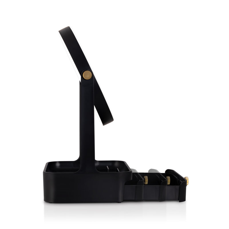 Miroir de maquillage lumineux Back-to-School avec plateau et tiroir, Noir, noir, noir, noir