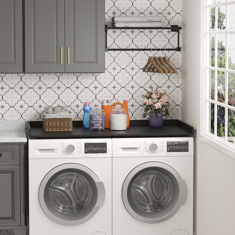 Washer Dryer Countertop, Spice Type, 54" Length X 27.5" Width Melamine Covers With Edge Rails For The Top, Laundry Room Storage And Organization