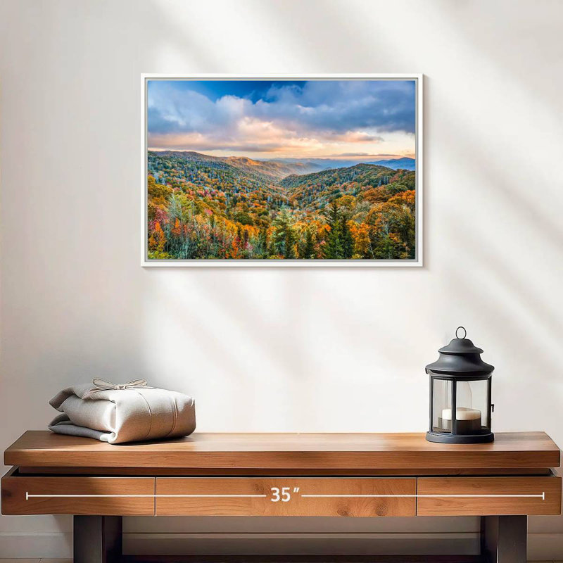 Smoky Mountains at Fall, 19 po x 13 po, Cadre flottant blanc