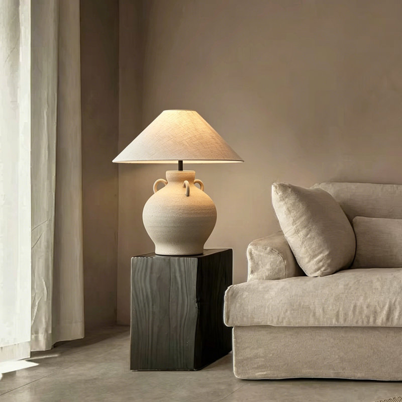 Lampe de table en céramique texturée faite à la main de 16,5 po à base d'urne en boucle, lampe de chevet de style campagnard pour le décor du salon