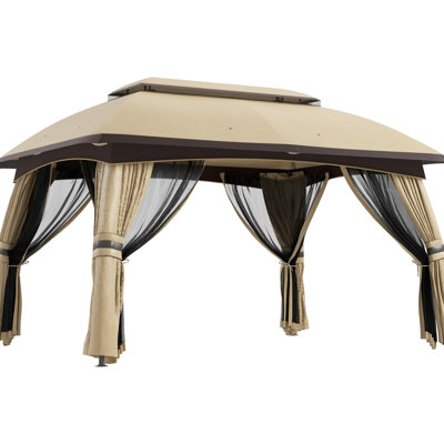 Pavillon de jardin 10 pi x 13 pi avec filet, beige Spacieux pour 8 personnes. 2 toits ventilés, jardin à charpente d'acier, pelouse, cour et terrasse. Assemblage d'un pavillon de jardin, abri beige. 8 et requis